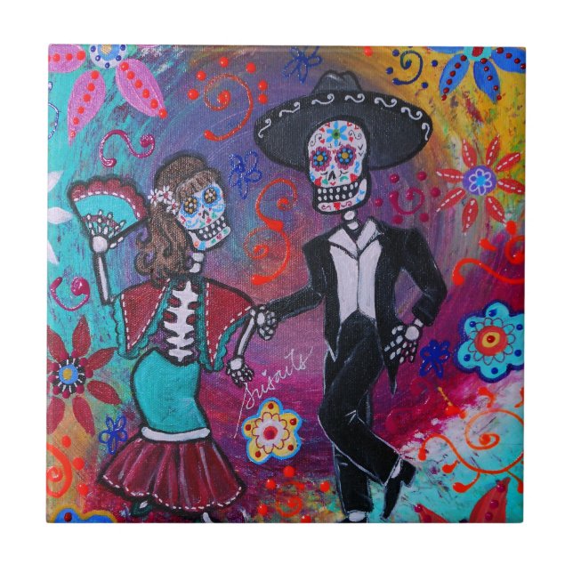 Mexican Bailar Mariachi Dancing Couple by prisarts Tile (Front)