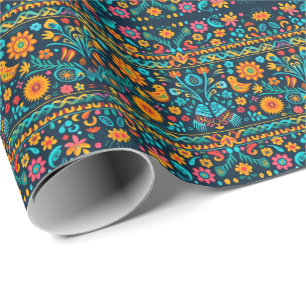 Mexican bird and flower pattern wrapping paper