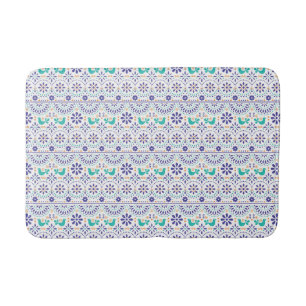 Mexican Bird Tile Folk Art Pattern Bath Mat