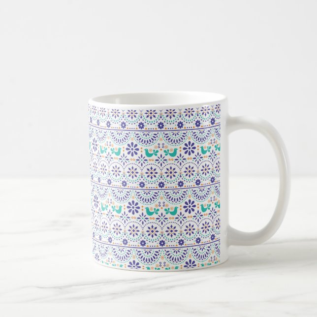 Mexican Bird Tile Folk Art Pattern Coffee Mug (Right)