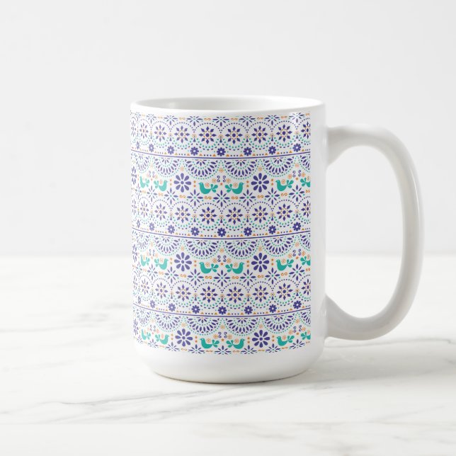 Mexican Bird Tile Folk Art Pattern Coffee Mug (Right)