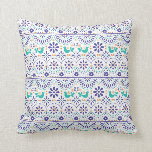 Mexican Bird Tile Folk Art Pattern Throw Pillow