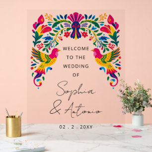 Mexican Birds Otomi Floral Fiesta Welcome Sign