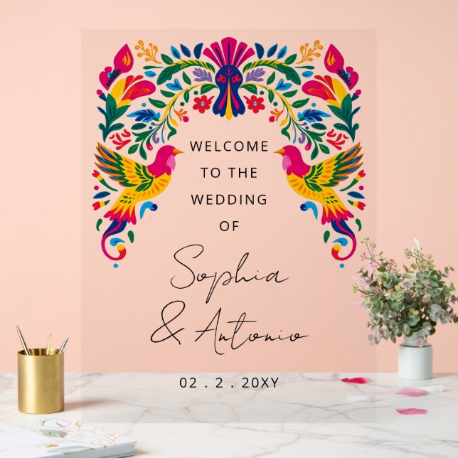 Mexican Birds Otomi Floral Fiesta Welcome Sign (Wedding)