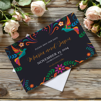 Mexican Black Colourful Floral Nuestra Boda Weddin Save The Date
