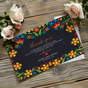 Mexican Black Floral Colourful Botanical Wedding Thank You Card