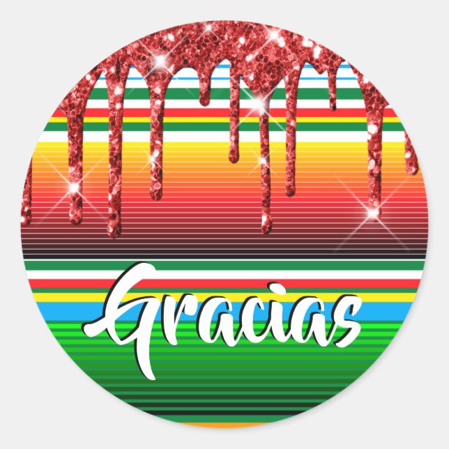 Mexican Blanket Sparkly Red Drip Glitter Thank You Classic Round Sticker (Front)
