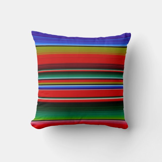 Mexican Blanket Stripes Colourful Blue Red Spanish Throw Pillow (Front)