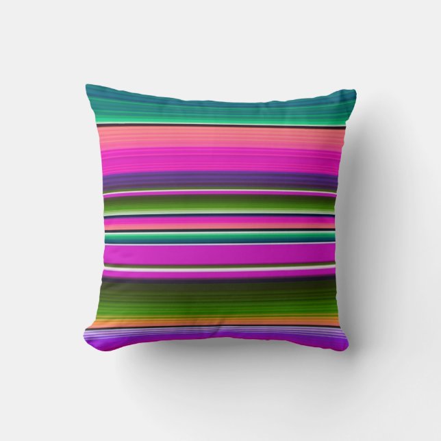 Mexican Blanket Stripes Colourful Rainbow Sarape Throw Pillow (Front)