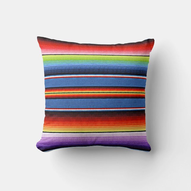Mexican Blanket Stripes Colourful Rainbow Spanish Throw Pillow (Front)