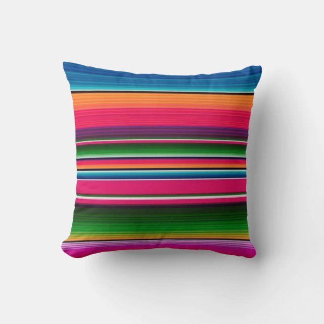 Mexican Blanket Stripes Colourful Rainbow Spanish Throw Pillow (Front)