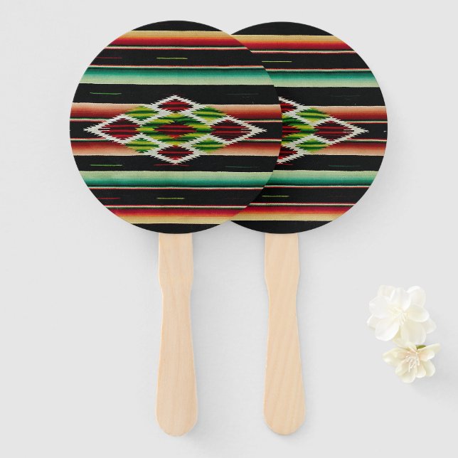 Mexican Blanket Traditional Spanish Fiesta Serape Hand Fan (Front and Back)