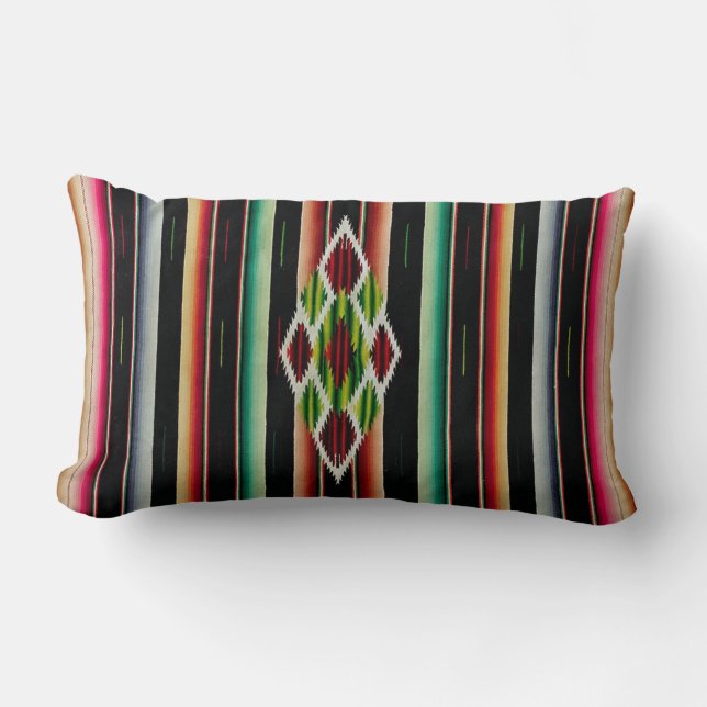 Mexican Blanket Traditional Spanish Fiesta Serape Lumbar Pillow (Front)