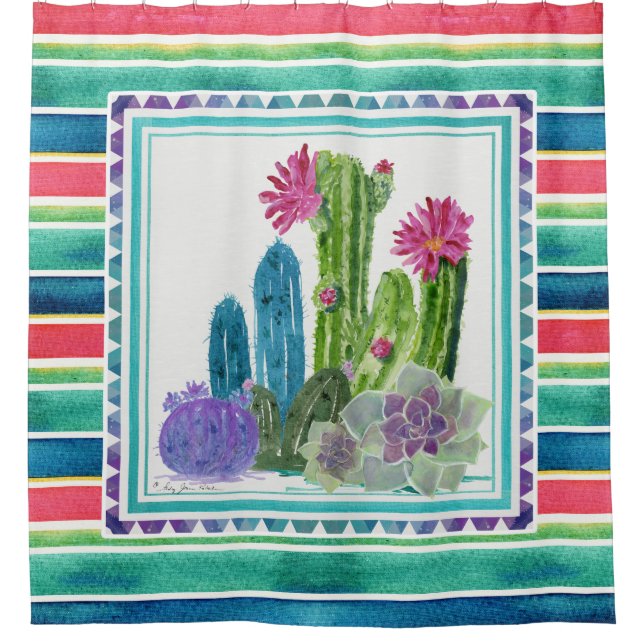 Mexican Blanket Watercolor Colourful Cactus Floral (Front)