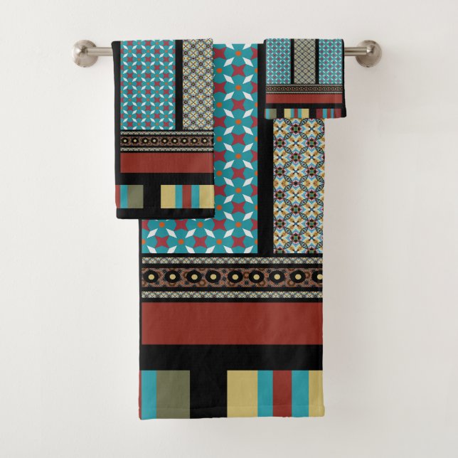 Mexican Block Stripe Pattern 1 Bath Towel Set (Insitu)