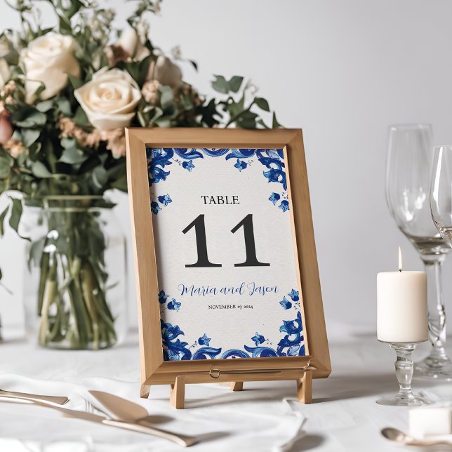 Mexican Blue Floral Elegant Fiesta Wedding Table Number (Mexican Blue Floral Elegant Fiesta Wedding Table Number)