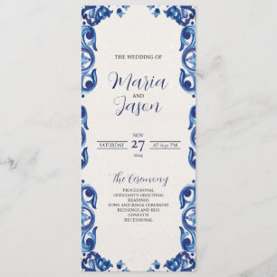 Mexican Blue Floral Elegant Flowers Fiesta Wedding Program