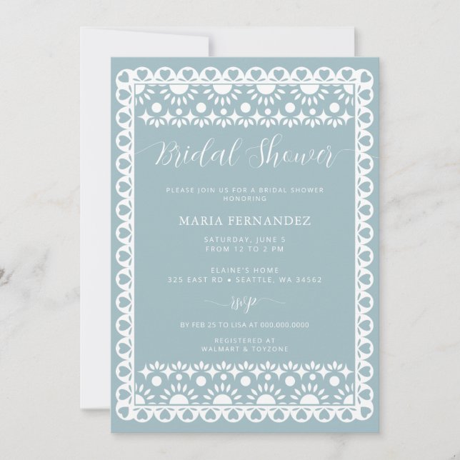 Mexican Blue Papel Picado Boho Bridal Shower Invitation (Front)