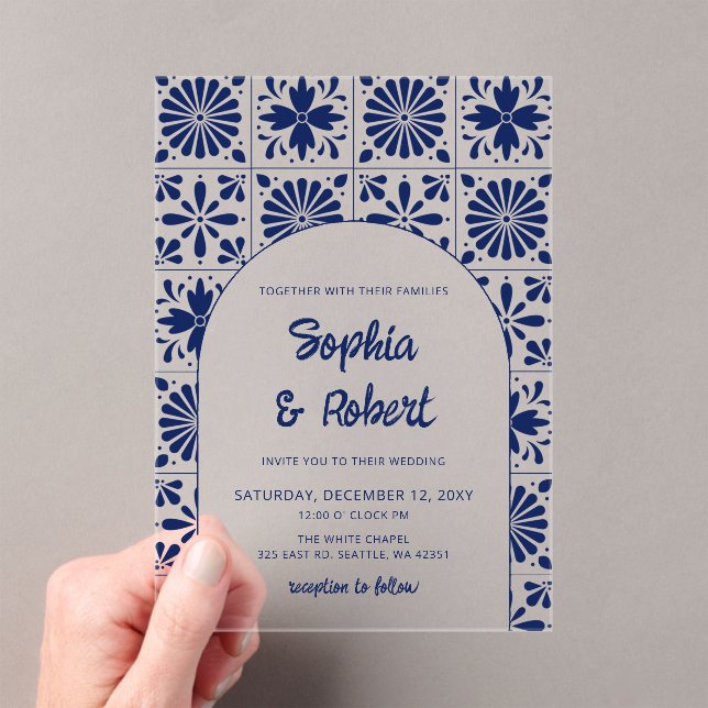 Mexican Blue Talavera Tiles Wedding  Acrylic Invitations (Insitu (Handheld))