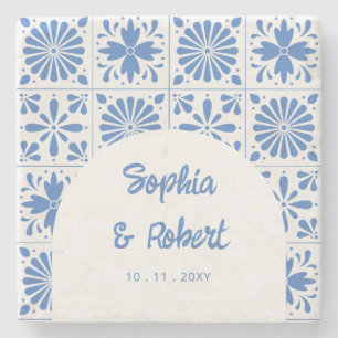 Mexican Blue Talavera Tiles Wedding Stone Coaster