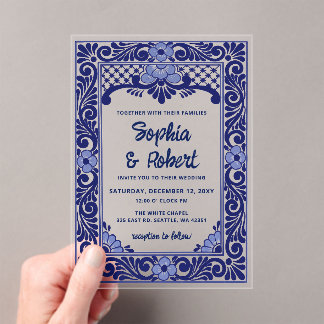 Mexican Blue Talavera Wedding Acrylic Invitations
