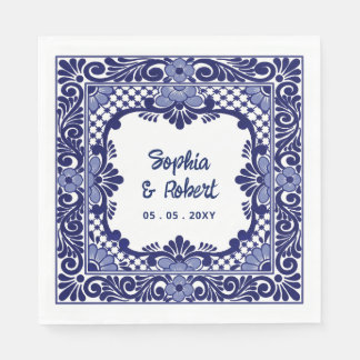 Mexican Blue Talavera Wedding Napkin