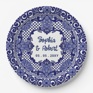 Mexican Blue Talavera Wedding Paper Plate