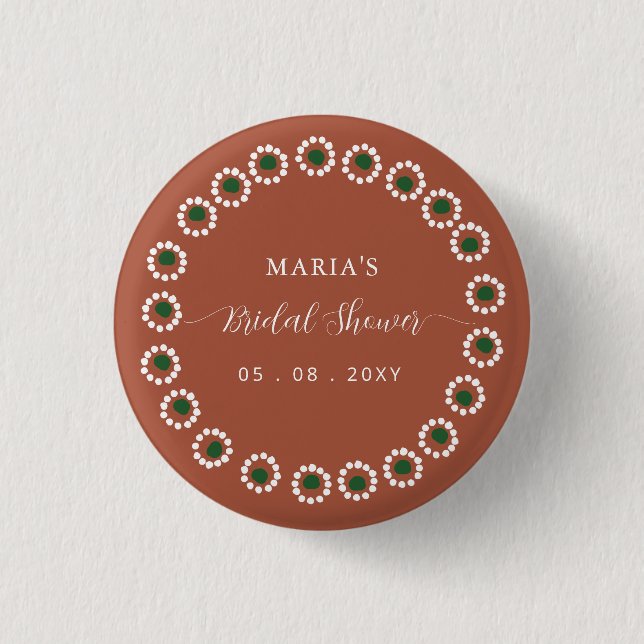 Mexican Boho Barro Bridal Shower 1 Inch Round Button (Front)