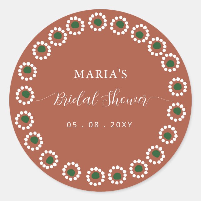 Mexican Boho Barro Bridal Shower Classic Round Sticker (Front)