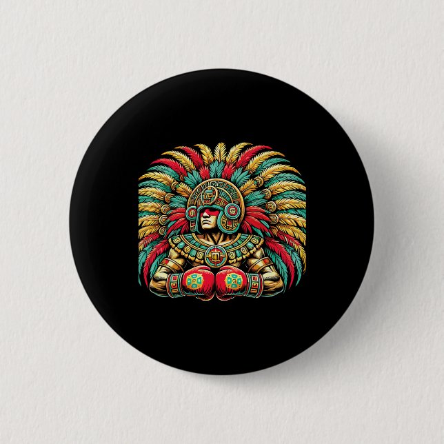Mexican Boxing Aztec Warrior Design  2 Inch Round Button (Front)