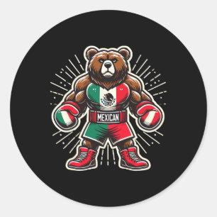 Mexican Boxing Bear Classic Round Sticker
