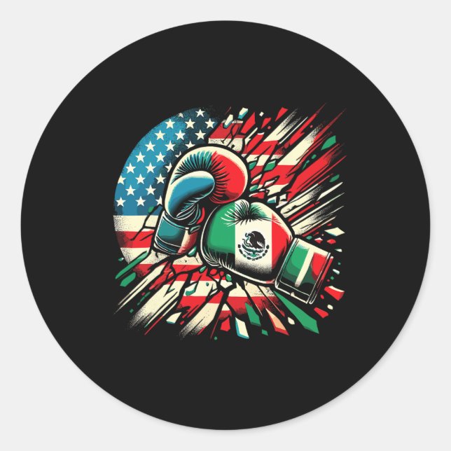 Mexican Boxing Gloves American Flag Fusion  Classic Round Sticker (Front)
