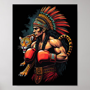 Mexican Boxing Inca Warrior With Jaguar Spirit  Poster
