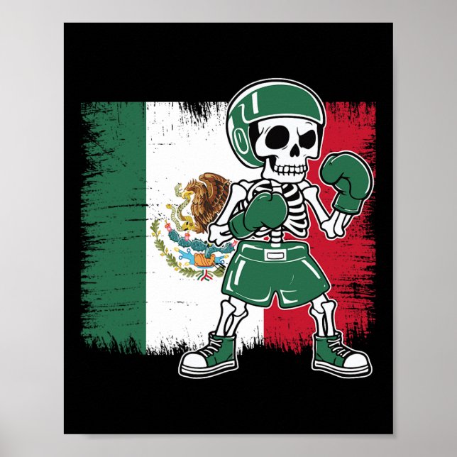Mexican Boxing Shirt Funny Skeleton  Poster (Front)