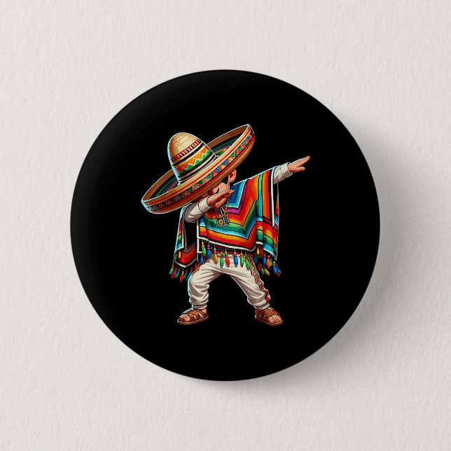 Mexican Boy Dabbing Poncho Cinco De Mayo  2 Inch Round Button (Front)