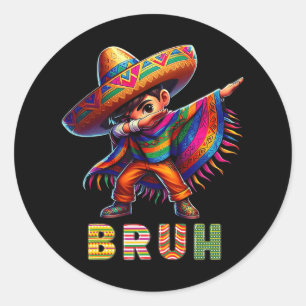 Mexican Boy Dabbing Poncho Cinco De Mayo Funny Bru Classic Round Sticker