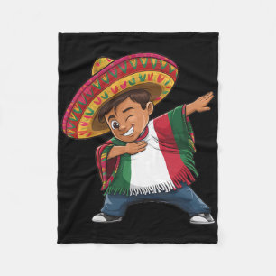 Mexican Boy Dabbing Poncho Fiesta Cinco De Mayo Fleece Blanket