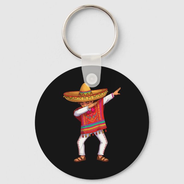 Mexican boy dabbing poncho funny cinco de mayo  keychain (Front)