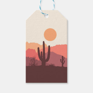 Mexican burgundy and orange desert landscape gift tags