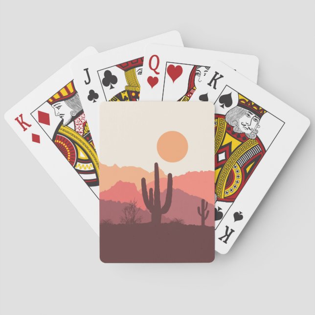 Mexican burgundy and orange desert landscape playing cards (Back)