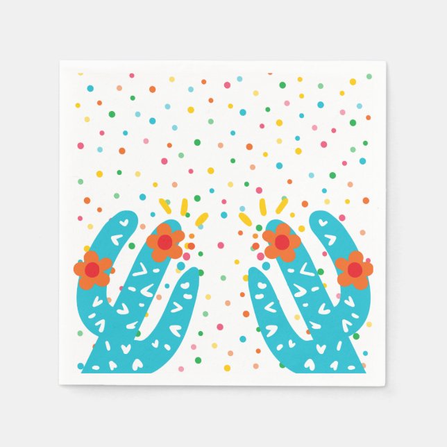 Mexican Cactus Colourful Polka Dot Birthday Napkin (Front)
