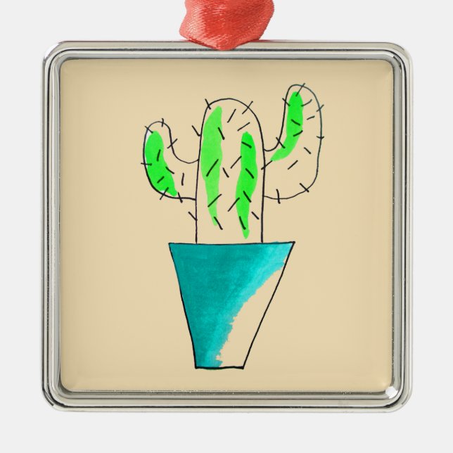 Mexican cactus cute saguaro art metal ornament (Front)