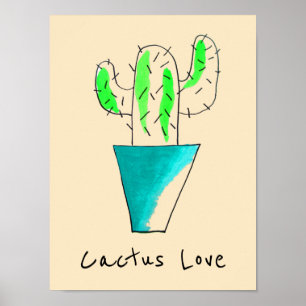 Mexican cactus cute saguaro art poster