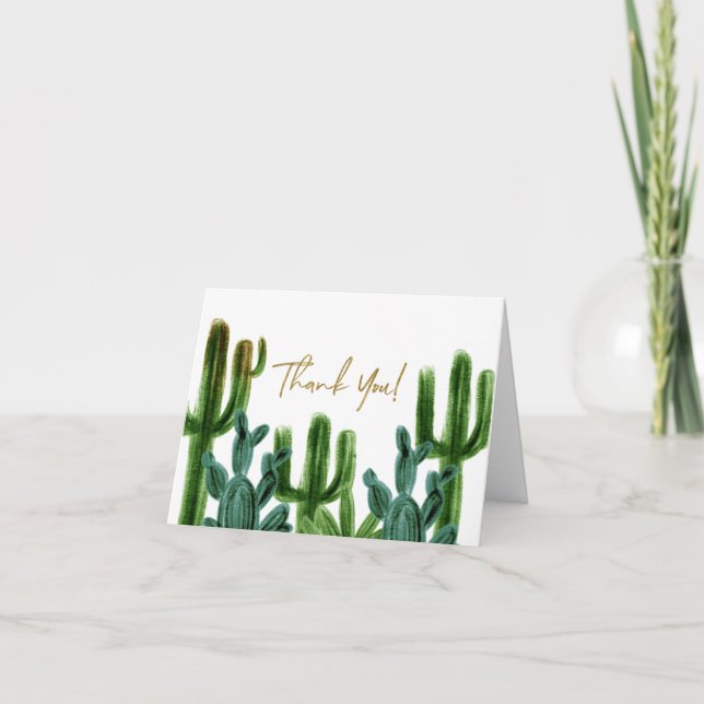 Mexican Cactus Themed Party Folded Thank You Card (Front)