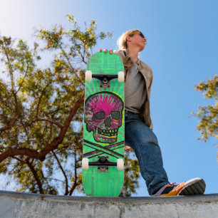Mexican Calavera Green Ray Skull Grunge Art  Skateboard