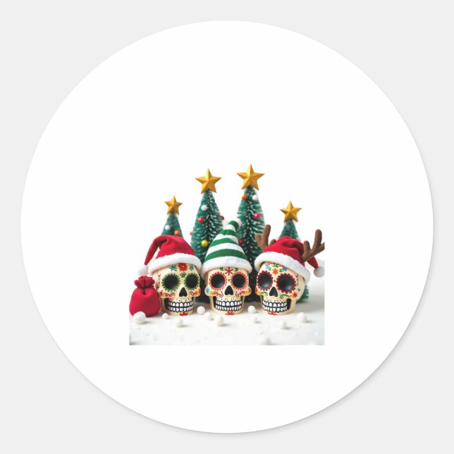 Mexican Calavera Santa Flower Sugar Skull Christma Classic Round Sticker (Front)