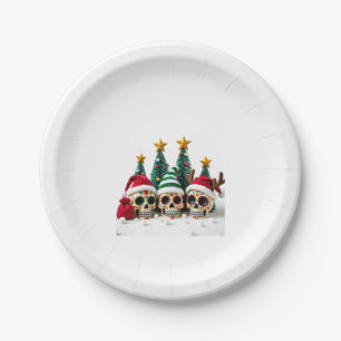 Mexican Calavera Santa Flower Sugar Skull Christma Paper Plate