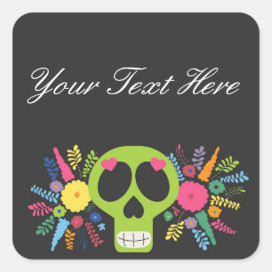 Mexican Calavera Sugar Skull Floral Edgy Boutique Square Sticker