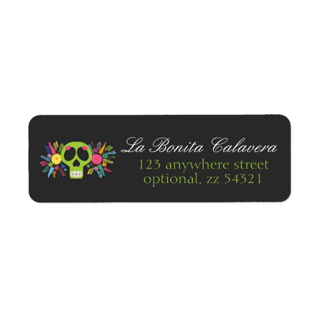 Mexican Calavera Sugar Skull Floral Return Address (Front)