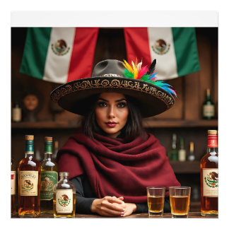Mexican Cantina Portrait — Woman in Charro Sombrer Photo Print